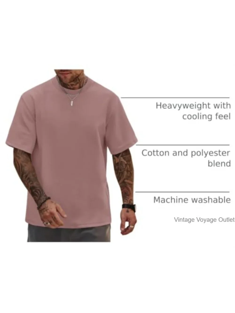 Men's Oversized Heavyweight Cotton Blend Tee Stretch Drop Shoulder Tee Shirt